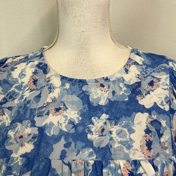 VICI Blouse Top size Extra Small Blue White Floral Peasant Boho Wedding Prairie - Picture 3 of 8